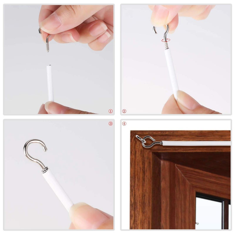 PINOWU [2 Pack] Pinowu White Curtain Wire, Plastic Coated Window Curtain Wire, Picture Hanging Wire with 8 Pairs of Screw Eyes and Hooks - Image 5